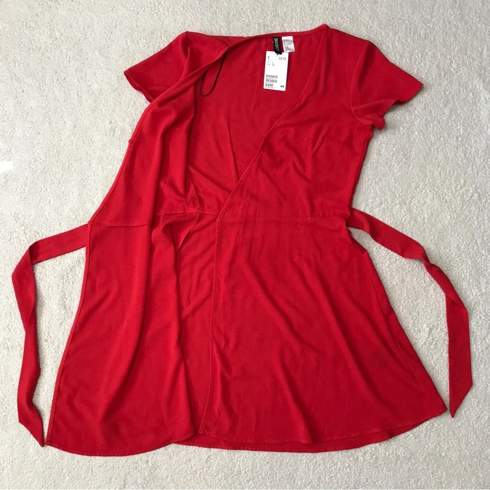 H&M Wrap Dress Short Sleeve Red Size 2